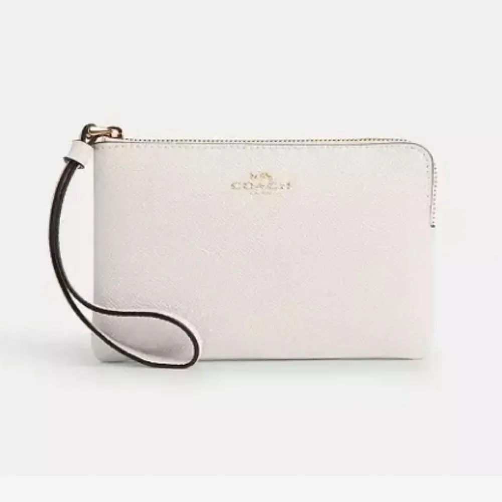Coach Corner Zip Wristlet in White Signature Canvas NWT Authentic Mini Bag